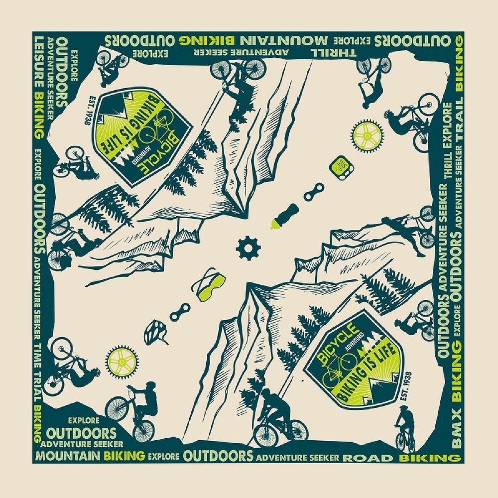 Carolina mfg Biking Graphic Bandana, OneSize, Green & White.